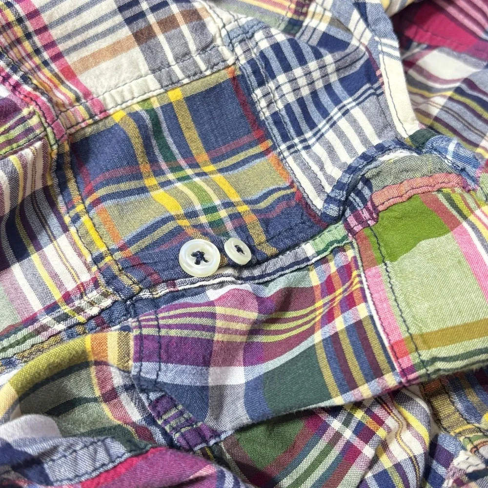 VTG Polo Ralph Lauren Patchwork Button Down Shirt Madras Multicolor Preppy XL - Picture 7 of 12